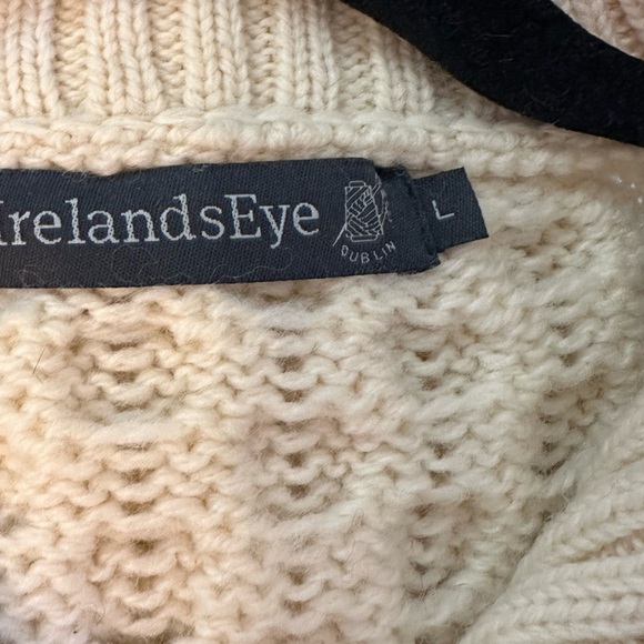 IrelandsEye Men’s Aran Knit 1/4 Zip  100% Merino Wool Turtleneck Sweater size L - Picture 3 of 9